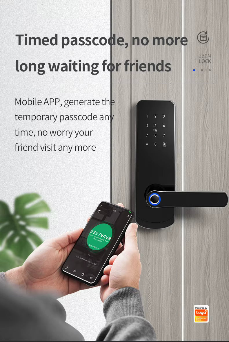 Wifi Smart Door Lock - Fingerprint | Keypad | Card | Tuya / TTLock App | Wifi build in | 5-Way Unlock | Anti-Tamper Alarm - FM230N