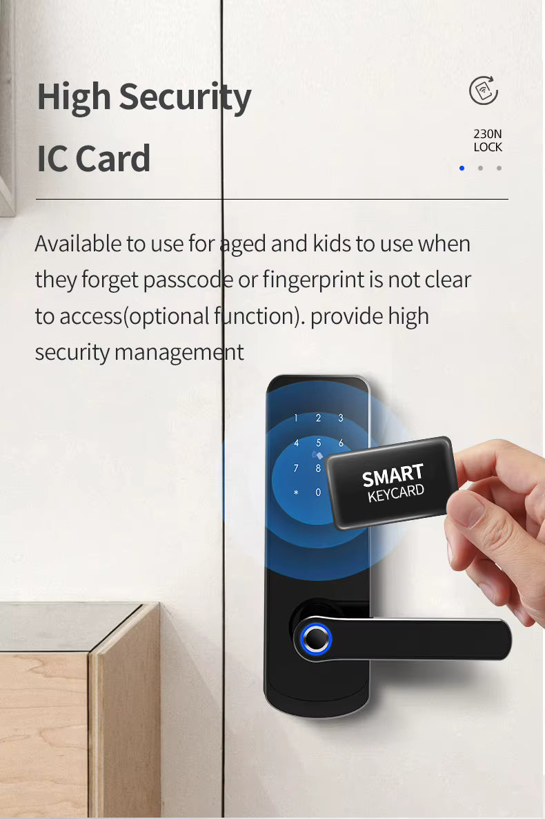 Wifi Smart Door Lock - Fingerprint | Keypad | Card | Tuya / TTLock App | Wifi build in | 5-Way Unlock | Anti-Tamper Alarm - FM230N