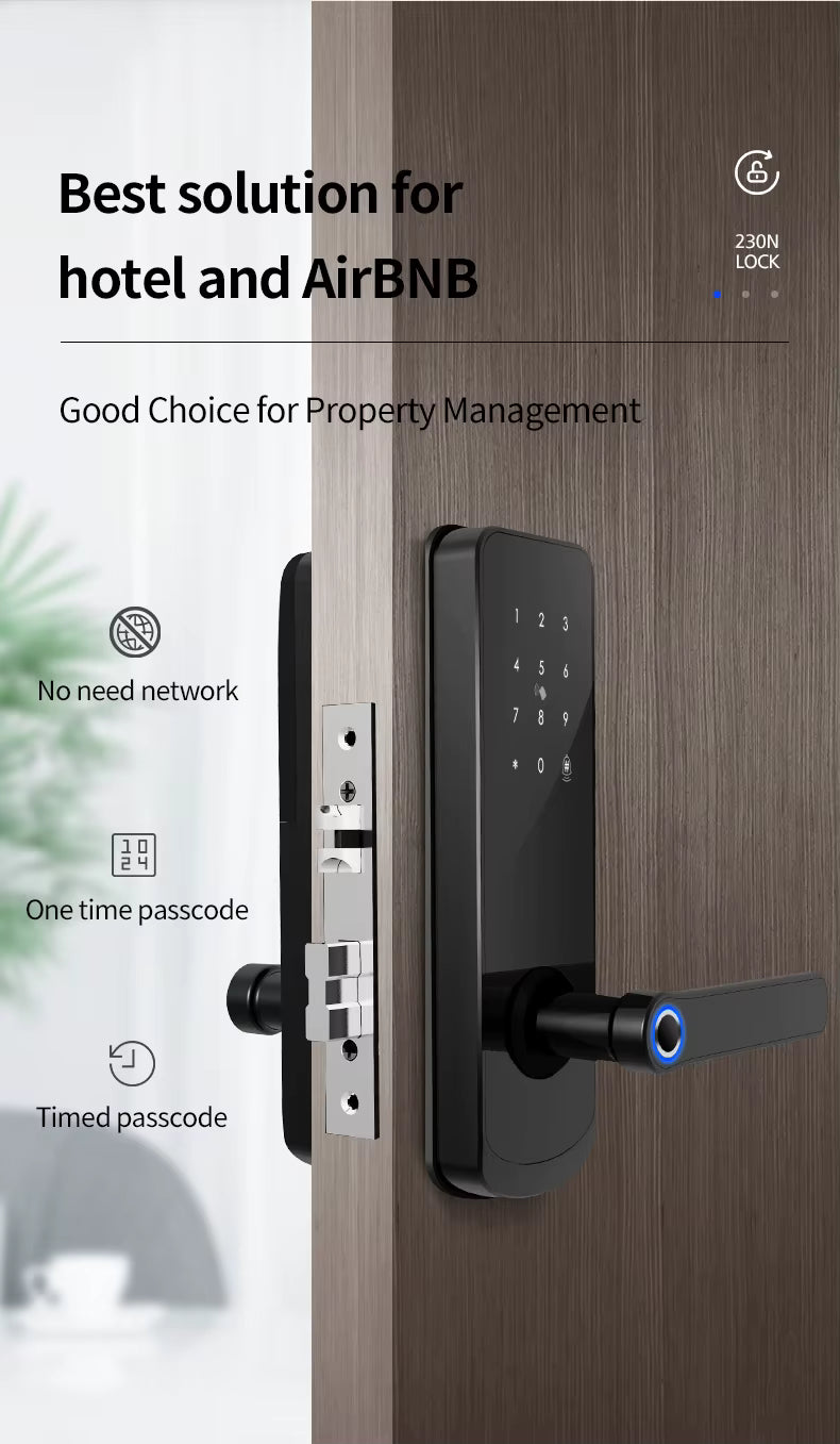 Wifi Smart Door Lock - Fingerprint | Keypad | Card | Tuya / TTLock App | Wifi build in | 5-Way Unlock | Anti-Tamper Alarm - FM230N