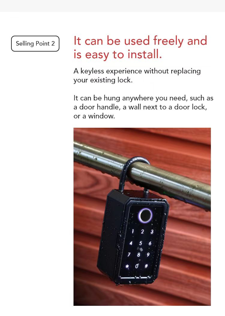 Waterproof Smart Key Box, - Fingerprint, Passcode, Card, App - SLB10