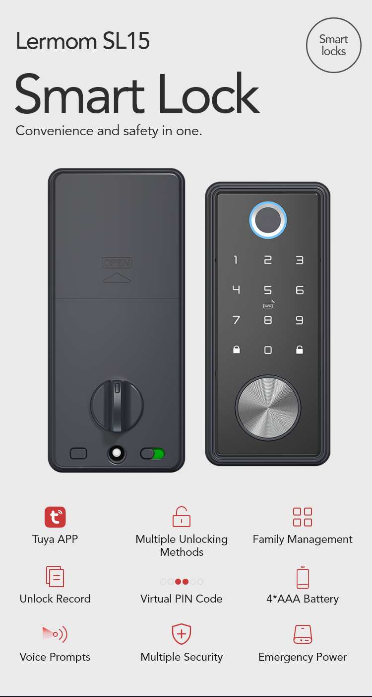 Smart Keyless Door Lock – Fingerprint, Code, Card & App Control | Secure & Durable - SL15