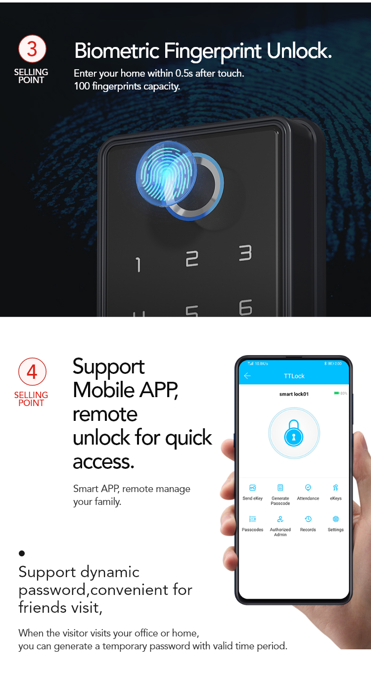Smart Keyless Door Lock – Fingerprint, Code, Card & App Control | Secure & Durable - SL15