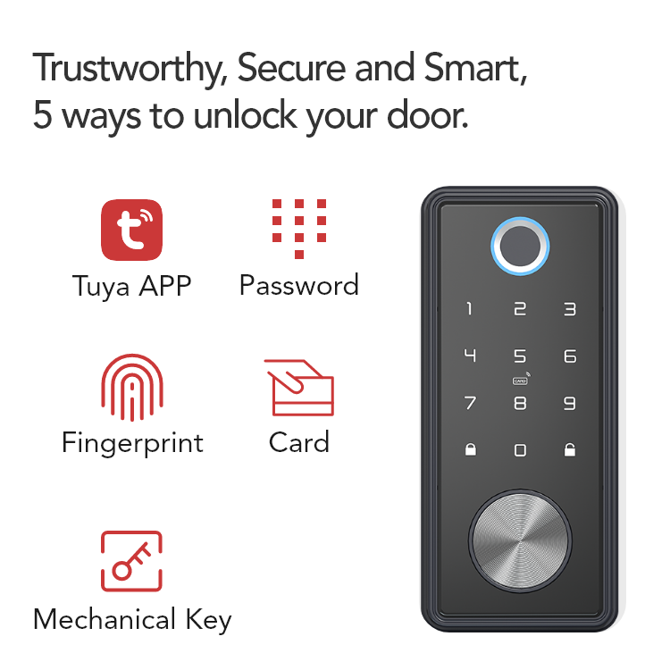 Smart Keyless Door Lock – Fingerprint, Code, Card & App Control | Secure & Durable - SL15