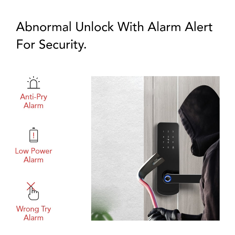 Smart Door Lock with Fingerprint, Keypad, Card & App | 5-Way Unlock | Tuya APP | Anti-Tamper Alarm - SL4