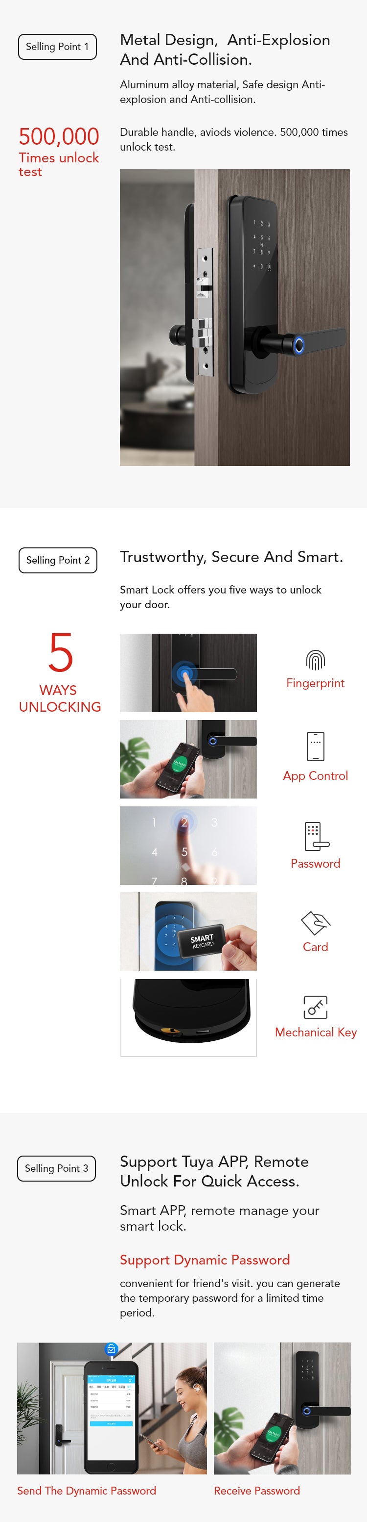 Smart Door Lock with Fingerprint, Keypad, Card & App | 5-Way Unlock | Tuya APP | Anti-Tamper Alarm - SL4