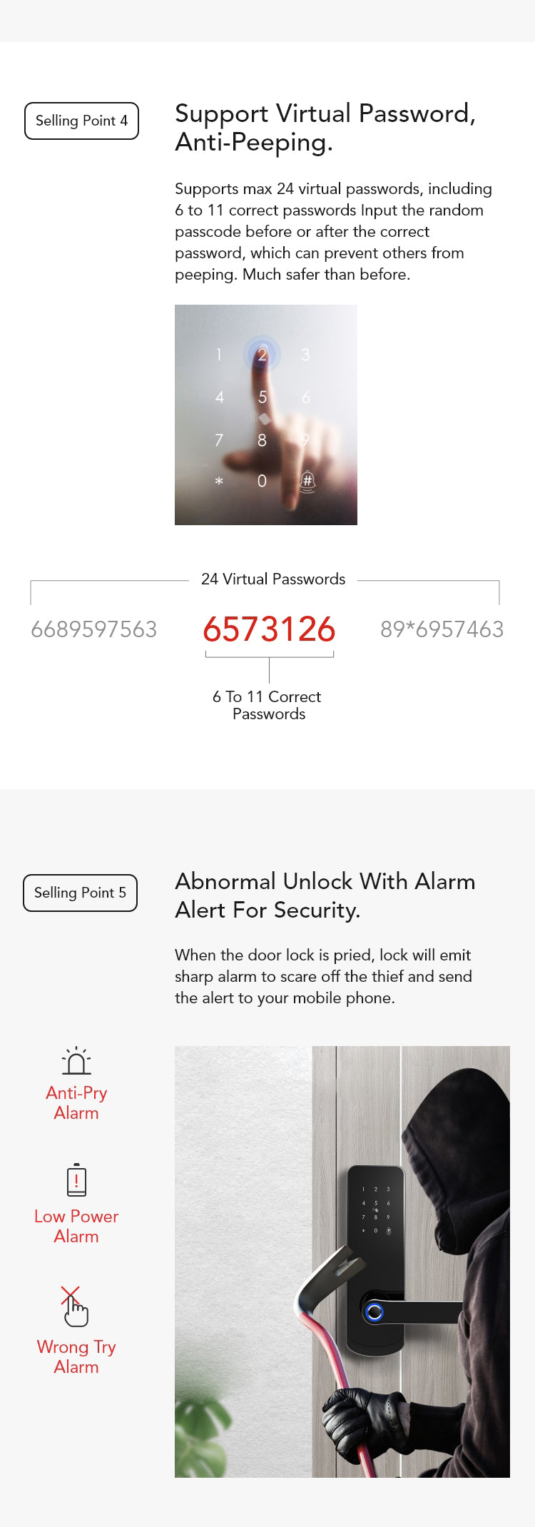Smart Door Lock with Fingerprint, Keypad, Card & App | 5-Way Unlock | Tuya APP | Anti-Tamper Alarm - SL4