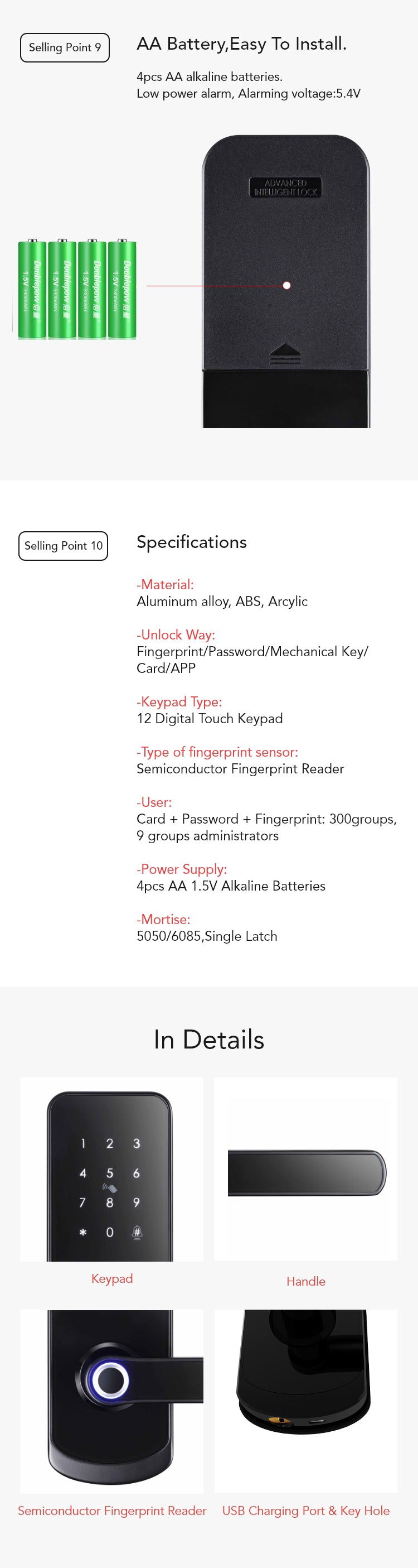 Smart Door Lock with Fingerprint, Keypad, Card & App | 5-Way Unlock | Tuya APP | Anti-Tamper Alarm - SL4