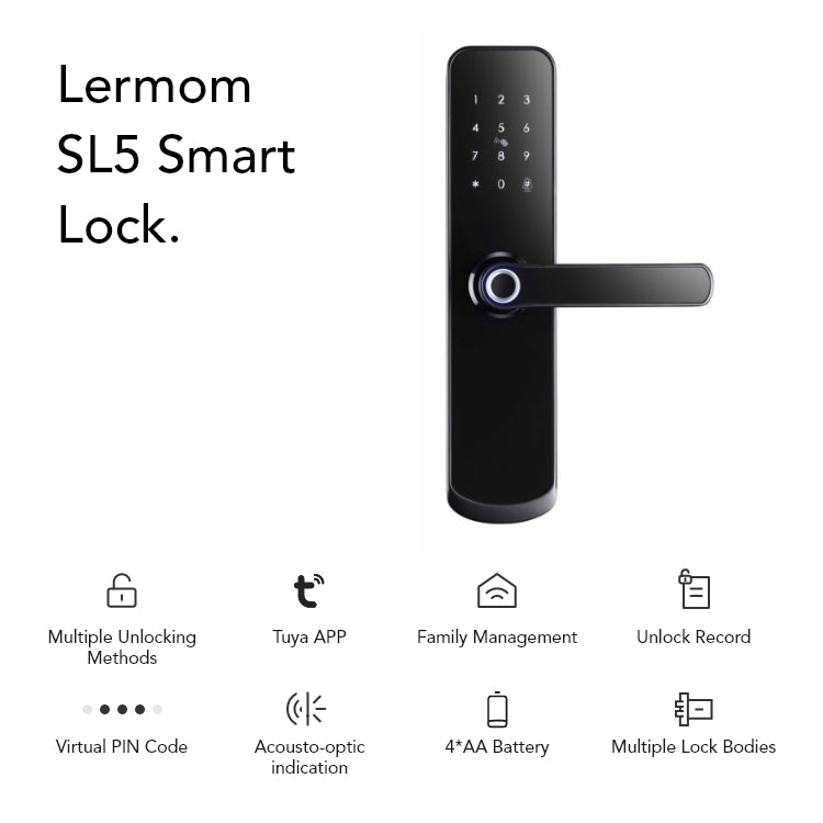 Smart Fingerprint Door Lock – 5-in-1 Keyless Entry | App, Password, Card & Mechanical Key - SL5