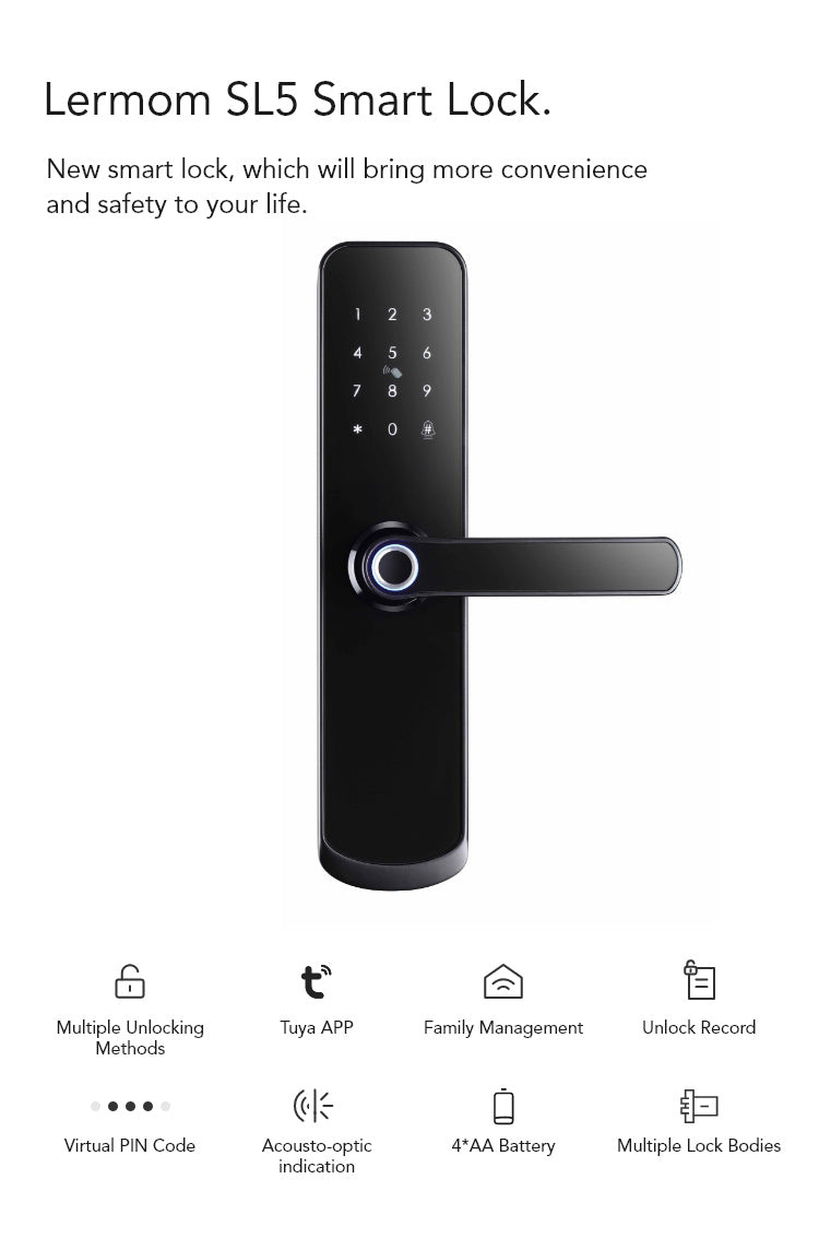 Smart Fingerprint Door Lock – 5-in-1 Keyless Entry | App, Password, Card & Mechanical Key - SL5