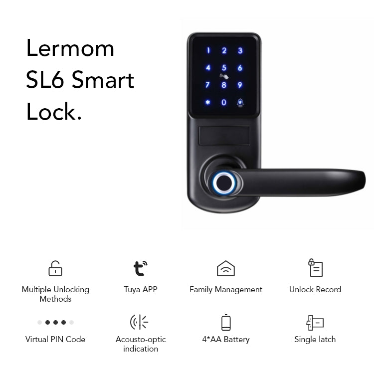 Smart Fingerprint Door Lock – 5-in-1 Keyless Entry | Tuya App, Card, Passcode & Mechanical Key - SL6