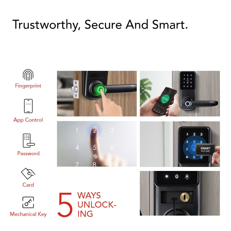 Smart Fingerprint Door Lock – 5-in-1 Keyless Entry | Tuya App, Card, Passcode & Mechanical Key - SL6