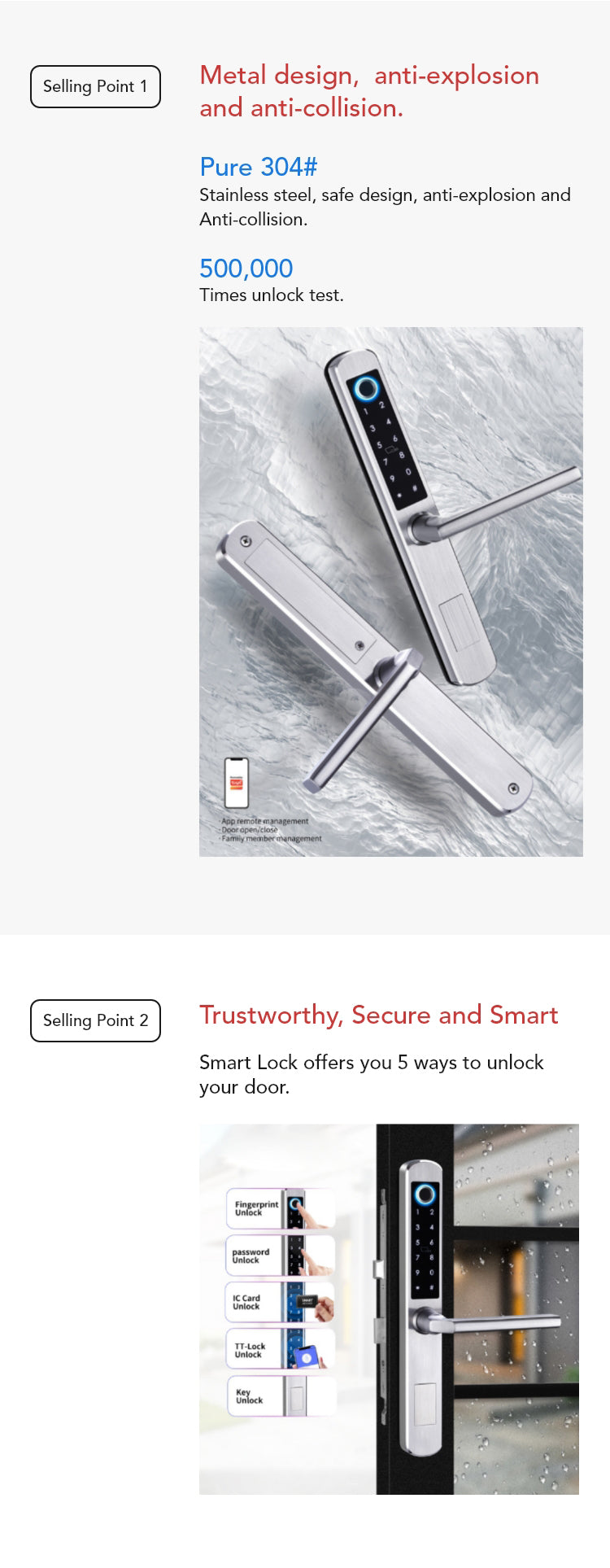 Smart Fingerprint Door Lock – 5-in-1 Unlock, Tuya App, 300 Users, Stainless Steel - SL7