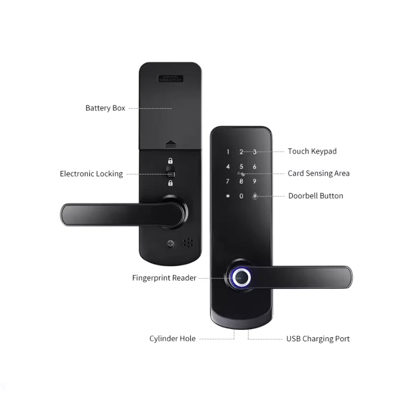Wifi Smart Door Lock - Fingerprint | Keypad | Card | Tuya / TTLock App | Wifi build in | 5-Way Unlock | Anti-Tamper Alarm - FM230N