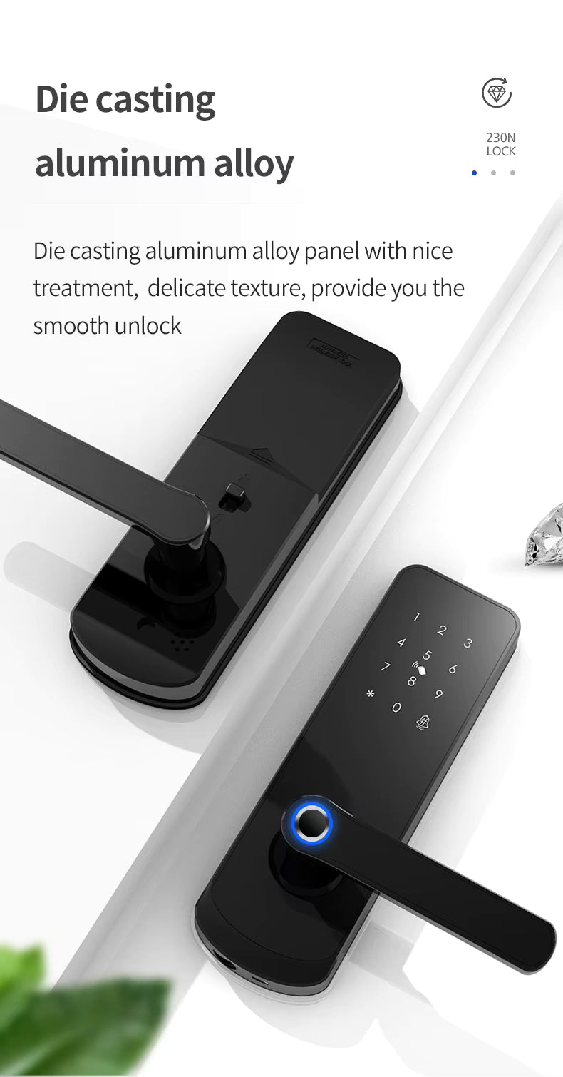 Wifi Smart Door Lock - Fingerprint | Keypad | Card | Tuya / TTLock App | Wifi build in | 5-Way Unlock | Anti-Tamper Alarm - FM230N