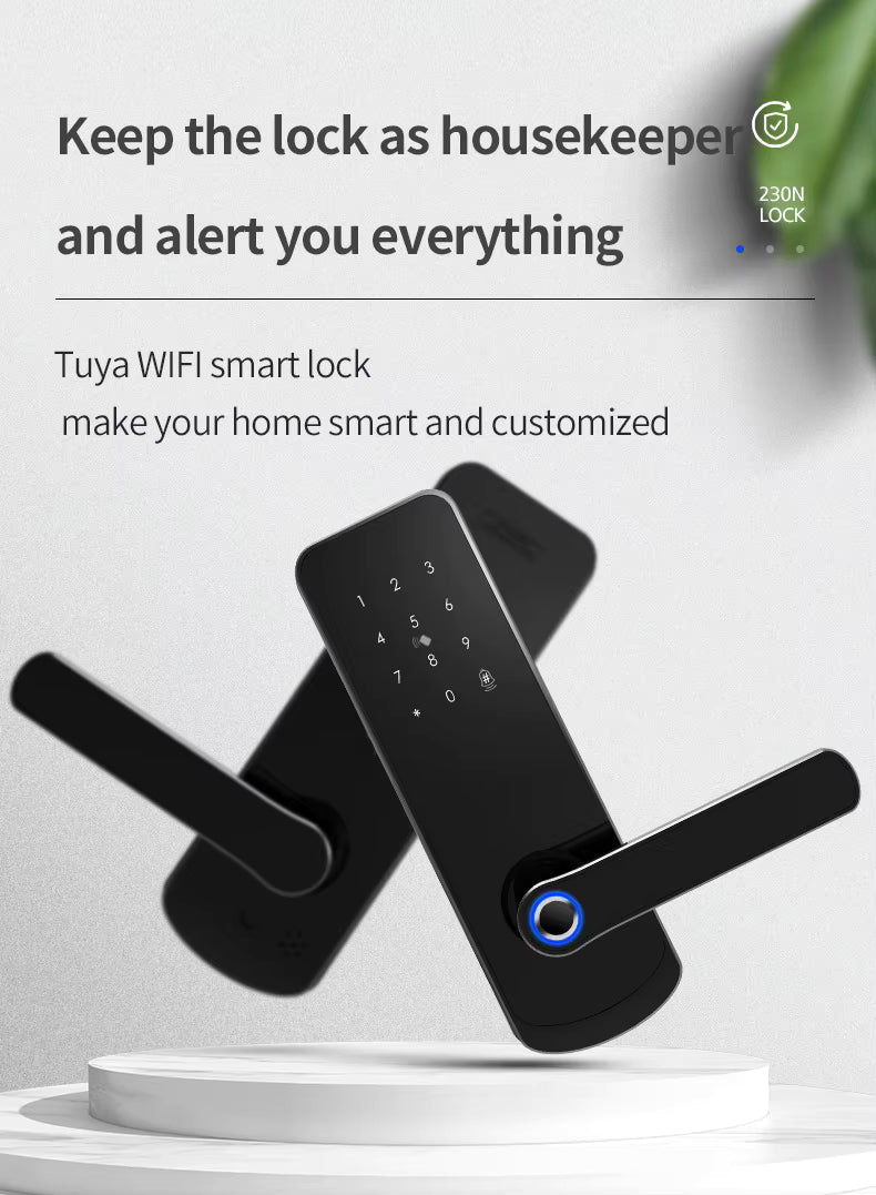 Wifi Smart Door Lock - Fingerprint | Keypad | Card | Tuya / TTLock App | Wifi build in | 5-Way Unlock | Anti-Tamper Alarm - FM230N