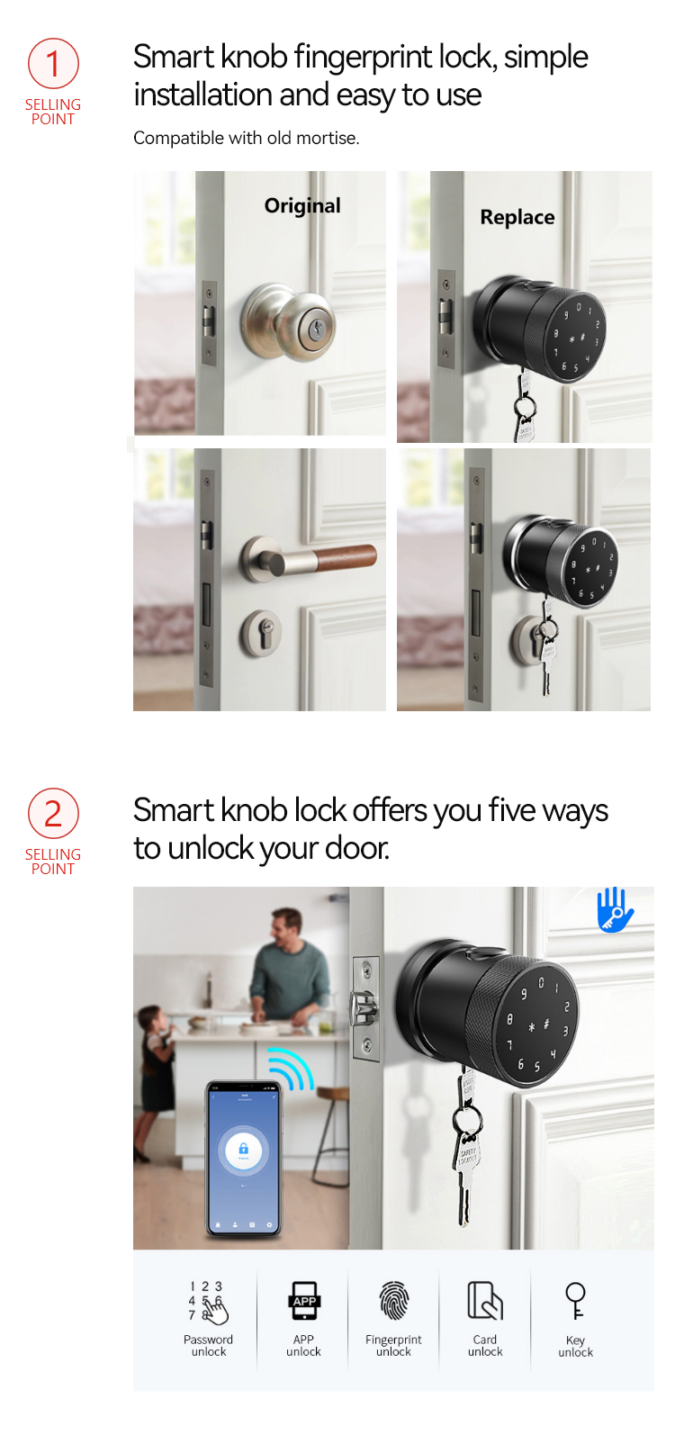 TTLock fingerprint smart door knob TA-KN05 – view 8