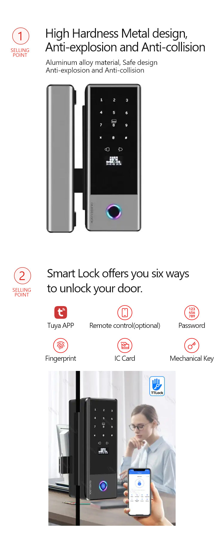 TTLock smart glass door lock TA-GL05 – view 14