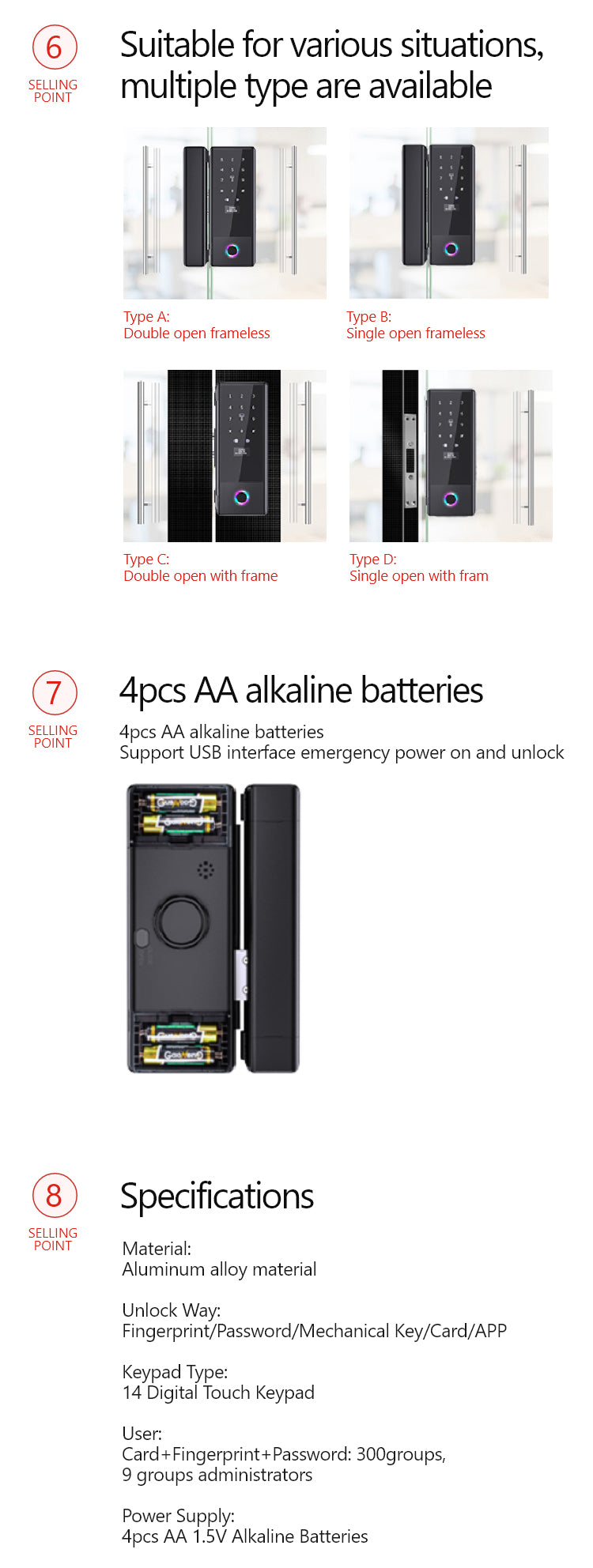 TTLock smart glass door lock TA-GL05 – view 16