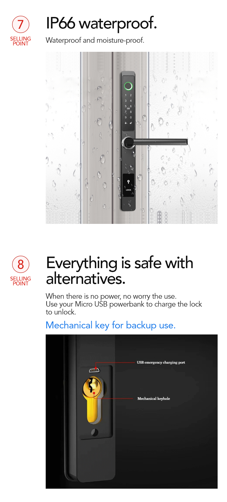 TTLock waterproof smart mortise lock TA-DL22 – view 12