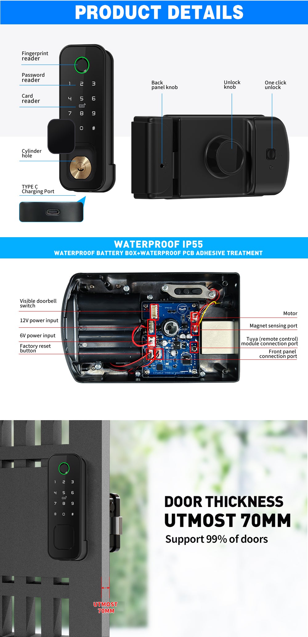 TTLock weatherproof smart rim lock TA-RL10 – view 8