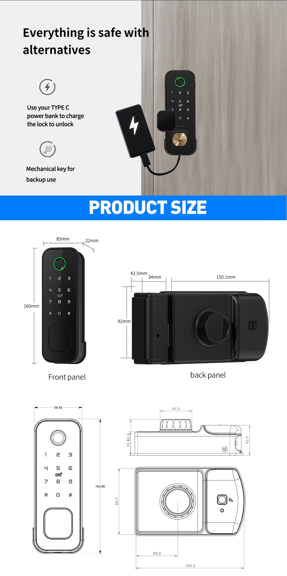 TTLock weatherproof smart rim lock TA-RL10 – view 10